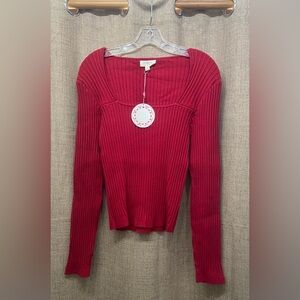 🔴5/$15 Umgee Red Ribbed Long Sleeve Top